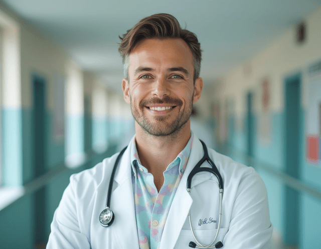 Healthcare professional headshot with polished, AI-enhanced image