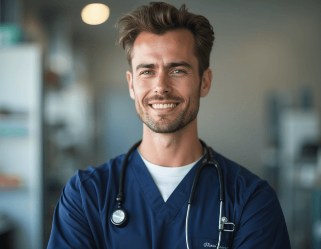 Tailored healthcare headshot with professional background