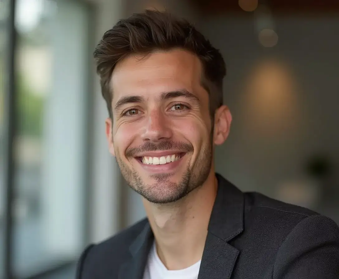 Linkedin headshot of a man with blur background