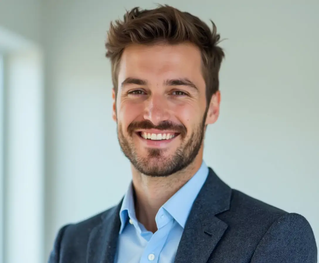 Linkedin headshot of a man with blur background