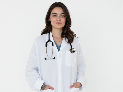 Lab Coat & Blue Blouse