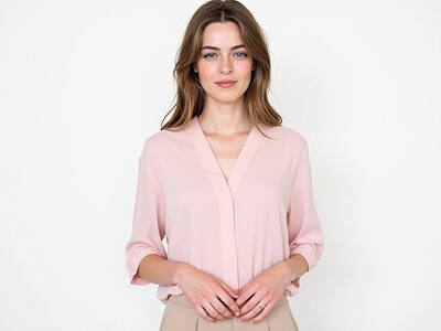 Pink Blouse & Beige Pants