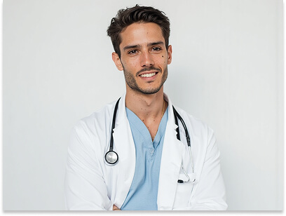 Lab Coat & Blue Shirt