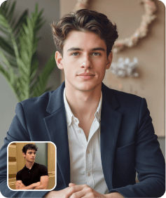 AI-generated professional headshot of a man in business casual attire, created from a selfie