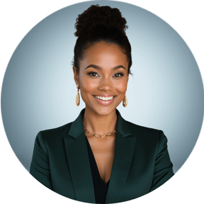professional headshot of a woman against neutral blue background