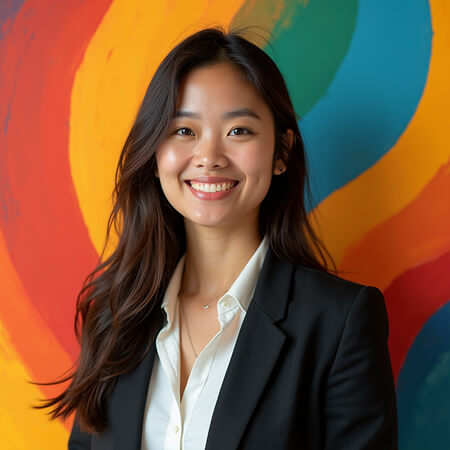Professional LinkedIn profile photo with purple background