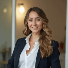 Professional headshot of a woman in dark blue blazer