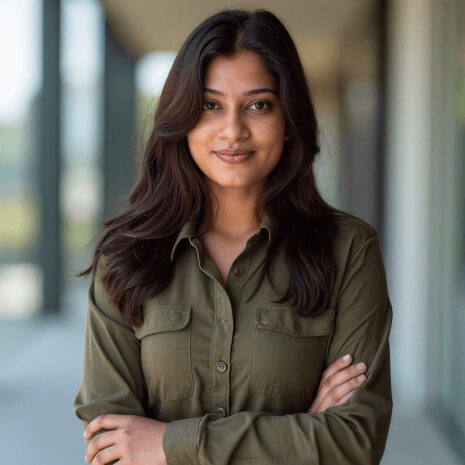 AI-generated professional headshot of a businesswoman in olive blazer