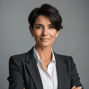 AI generated corporate headshot of a female with short hair in black blazer