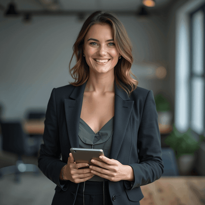Female executive headshot with refined, minimal accessories