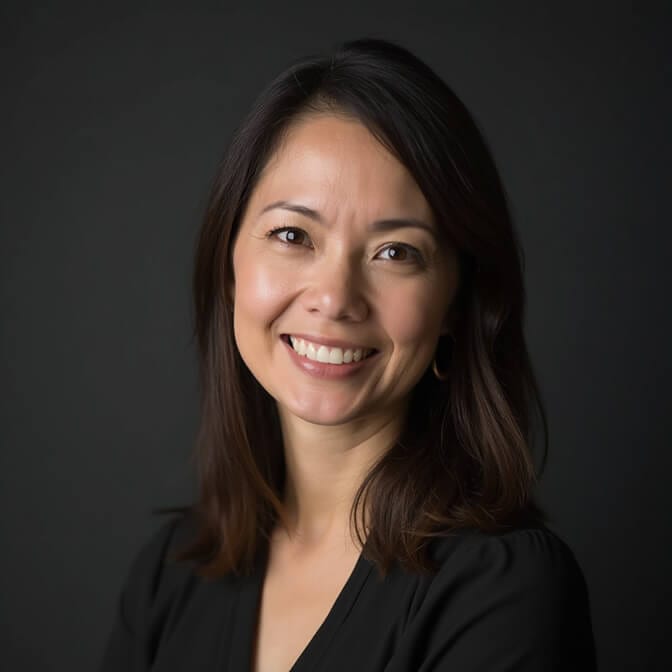 professional female headshot with plain background