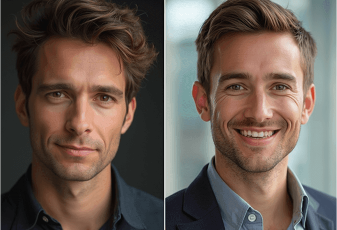 professional headshot with iphone compared to a casual selfie