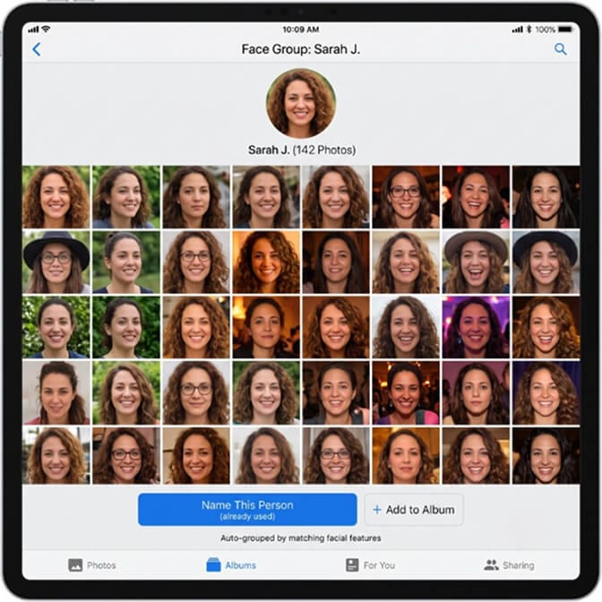 Tonfotos face recognition grouping every photo of one person from a photo library