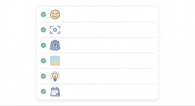 LinkedIn headshot checklist covering expression framing clothing background lighting and recency for 2026