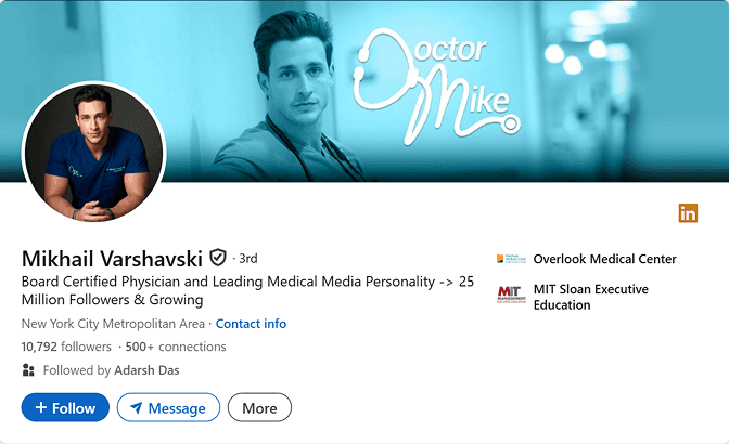 Professional LinkedIn photo example: Dr Mike Varshavski, physician, in crisp studio lighting with arms lightly crossed