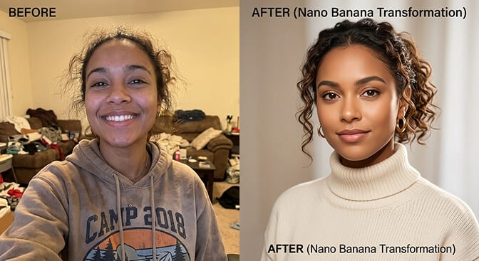 Comparison of Nano Banana preserving facial identity versus ChatGPT generating a different face from the same selfie