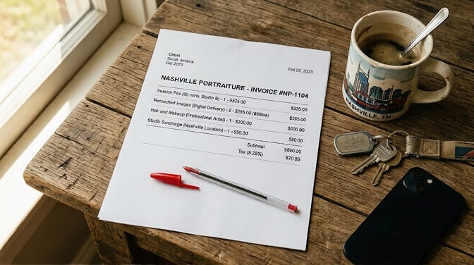 Breakdown of hidden costs in Nashville headshot sessions including retouching fees travel time and makeup artist charges