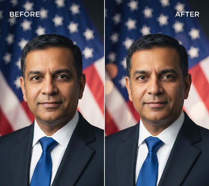 Professional subtle flag headshot background versus tacky oversaturated flag background