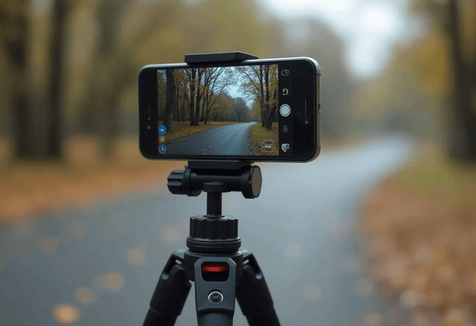 setting up an iphone on a tripod at eye level for a headshot