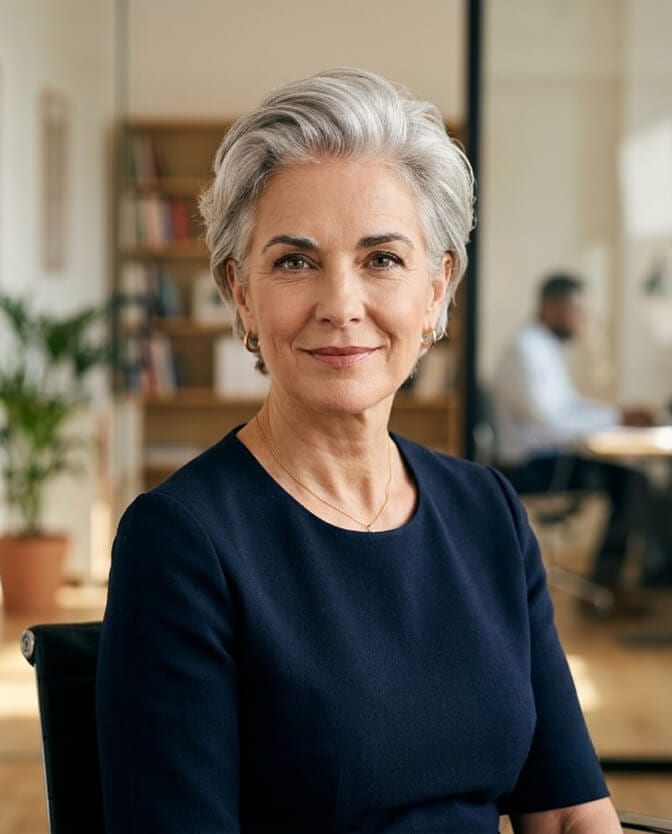 Senior professional woman with a warm, confident headshot that draws recruiter attention