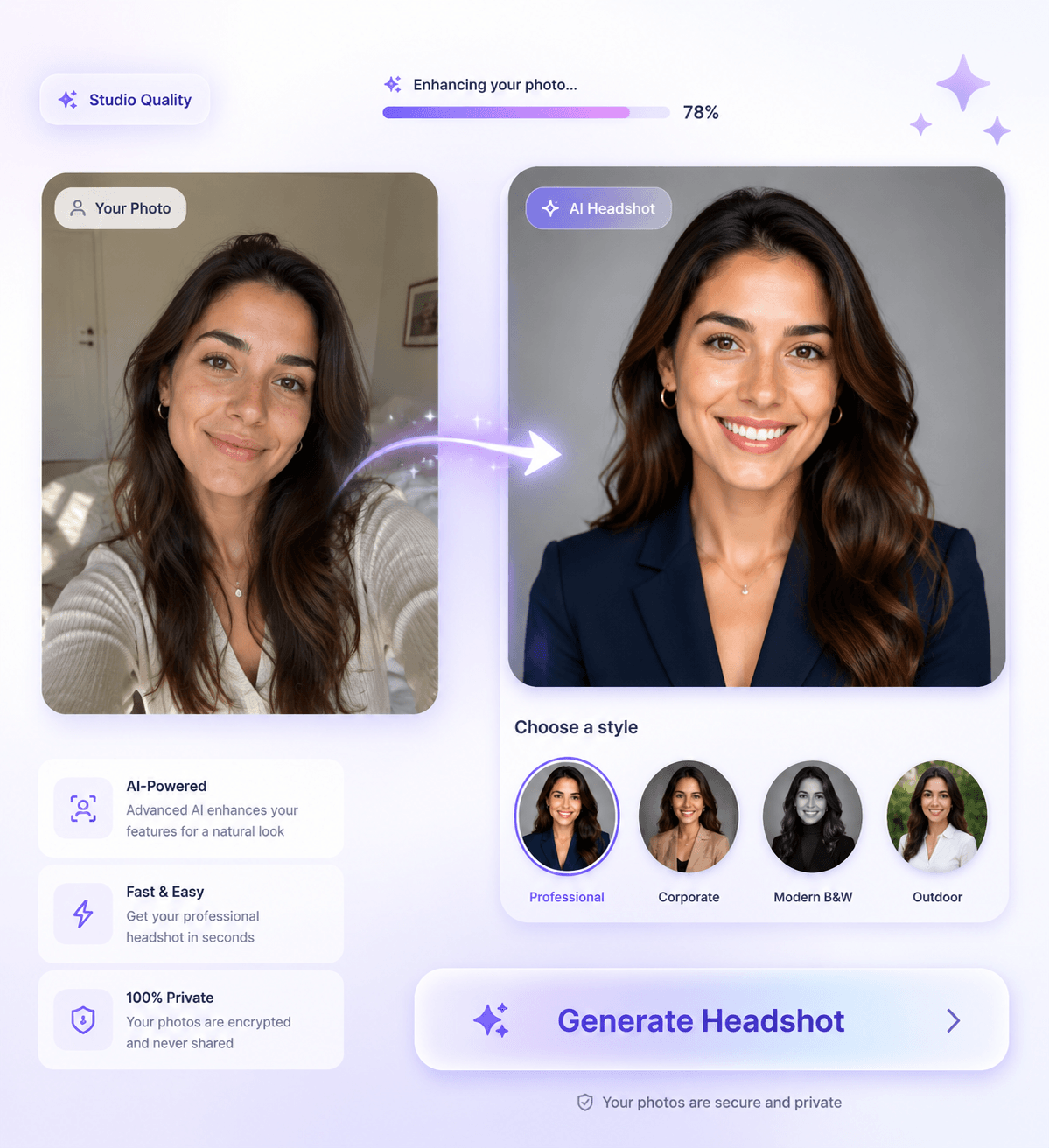 An ordinary selfie transformed into a polished, studio-quality AI profile picture