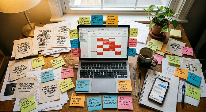 Infographic showing the hidden time and logistics costs of traditional business headshot sessions versus AI generation