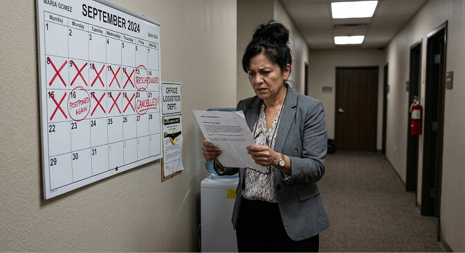 Traditional team photoshoot logistics versus AI business photo generator showing the coordination problem AI solves