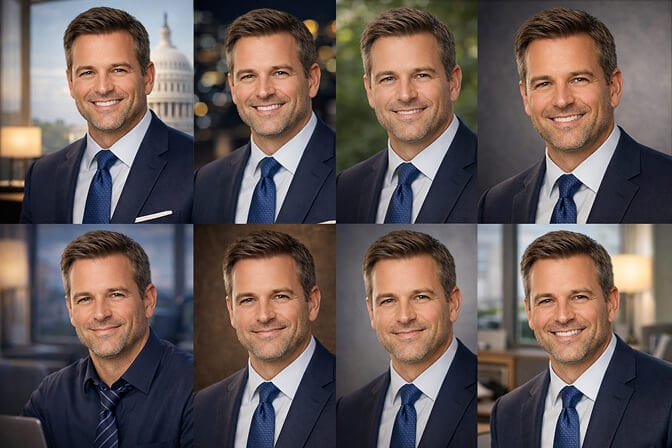 Professional AI-generated headshot example showing studio-quality results