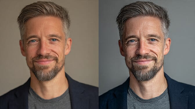 Identity accuracy test comparing selfie input to AI generated headshot output
