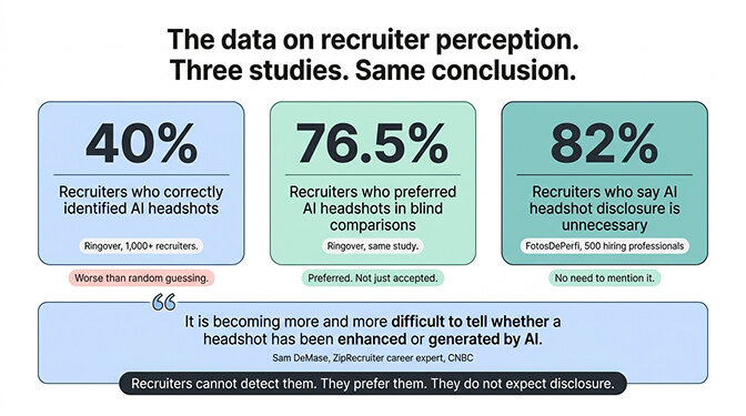 Data visualization showing recruiter perception of AI versus traditional headshots in blind comparison studies