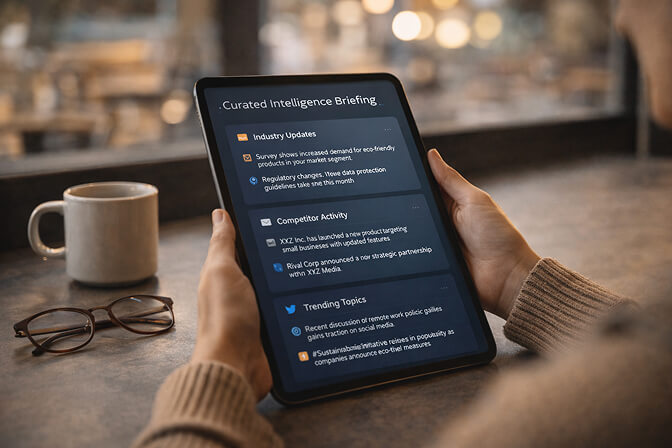 AI research agent delivering weekly intelligence briefing with industry insights and competitor monitoring