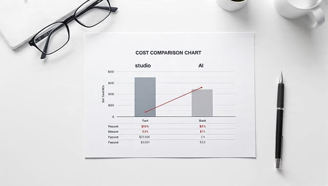Cost comparison chart showing AI headshots versus studio photography pricing