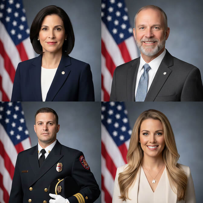 Professionals who benefit from an American flag headshot background including politicians, veterans, and first responders