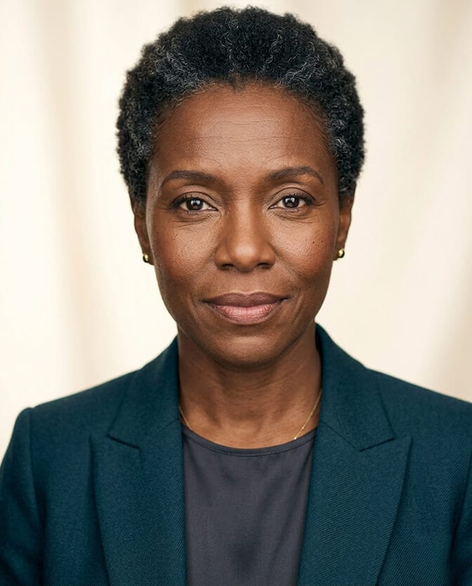 Side by side comparison of an over retouched AI headshot with smoothed plastic skin and an authentic AI headshot with natural pores, character lines, and visible facial depth