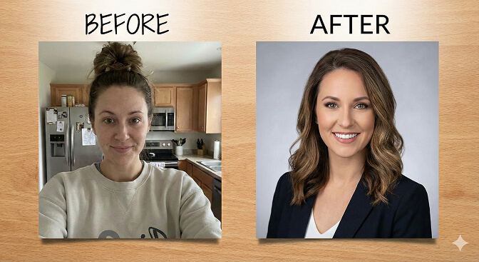 AI headshot transformation before and after example
