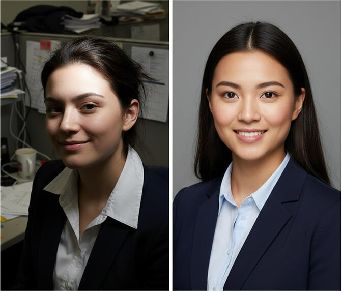 Businesswoman and partner in office, professional corporate headshot session
