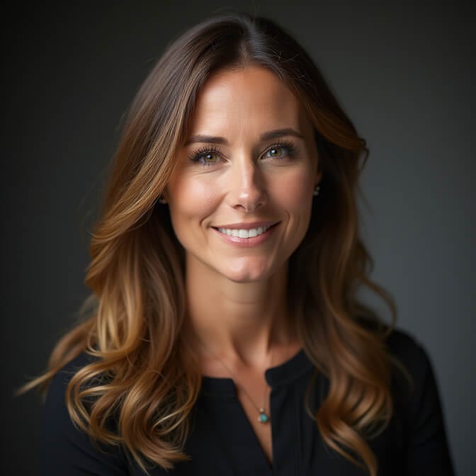 Professional headshot of a woman with soft lighting, showcasing a polished and approachable look.