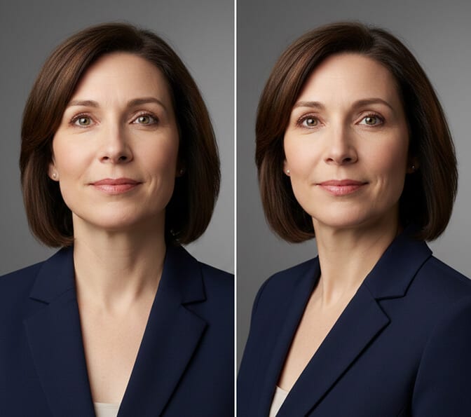 Camera positioned slightly above eye level for a flattering headshot angle