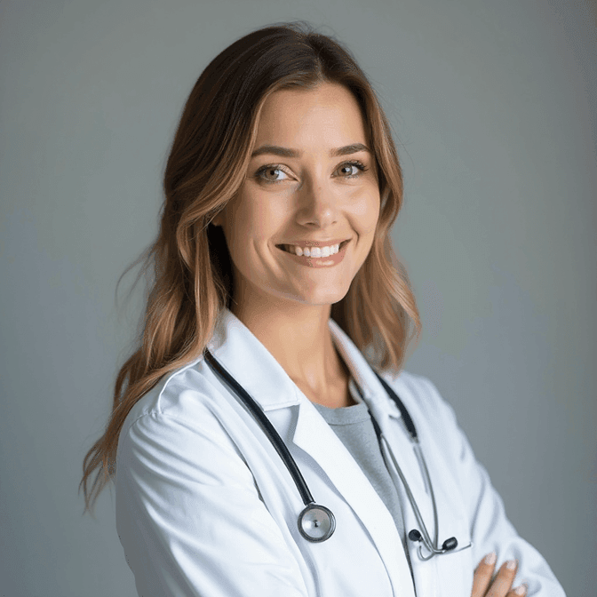 smiling medical school headshot of a woman in white coat slightly angled to the side