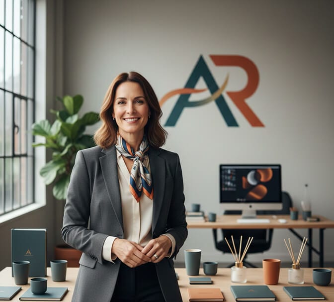 brand-forward corporate headshot with brand elements