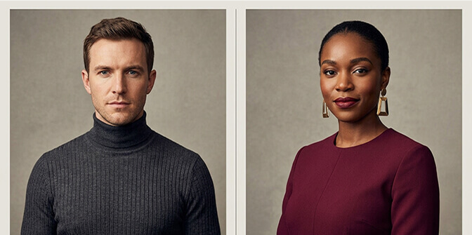 Creative industry headshot outfit inspiration showing bold colors textured fabrics and expressive styling for designers marketers and media professionals