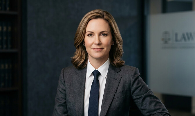 Corporate headshots for finance and law professionals in structured suits with dark backgrounds