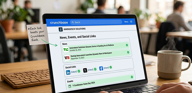 How to add news coverage social media links and events to your Crunchbase company profile