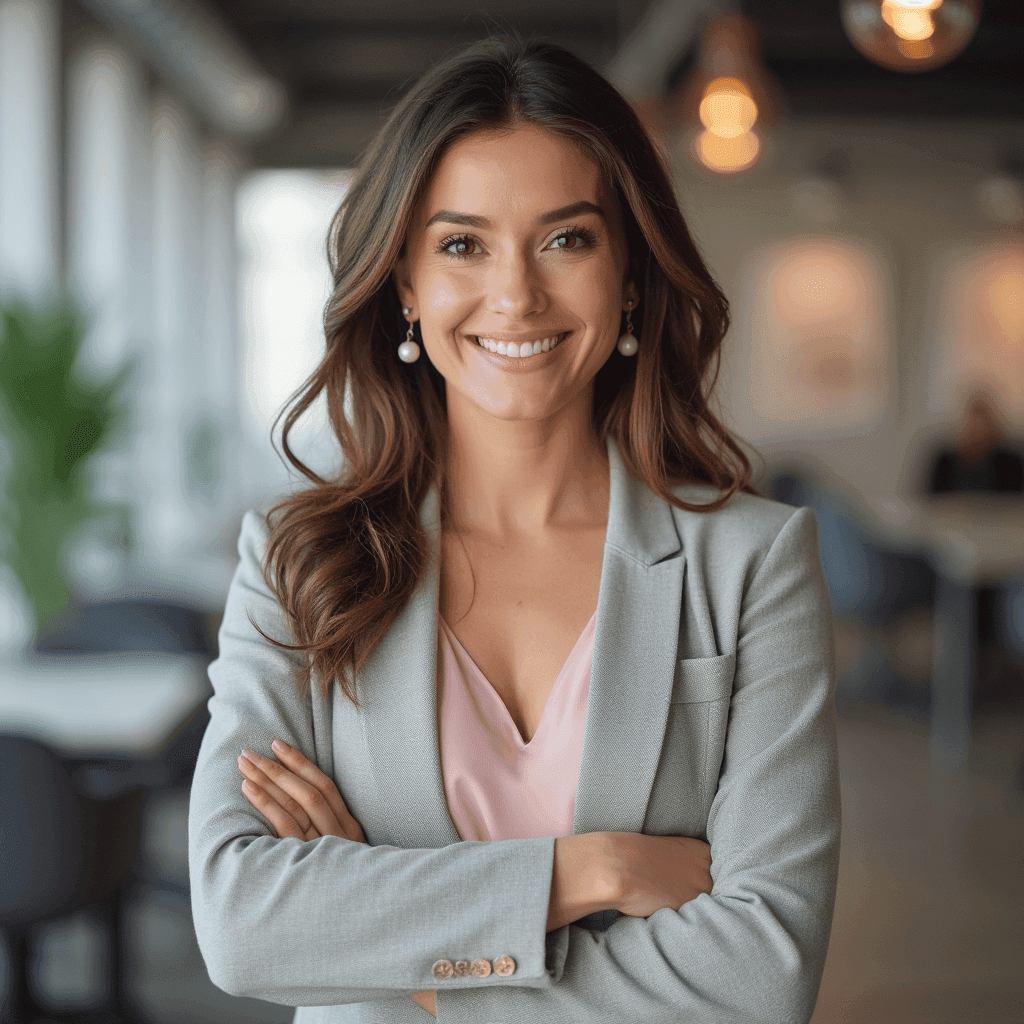 professional headshot of a woman wearing minimalistic jewelry
