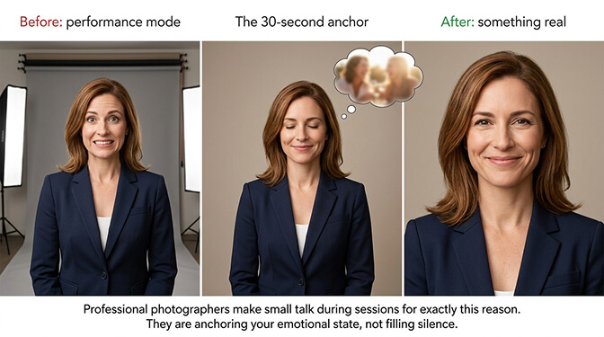 Person showing a natural confident expression triggered by an emotional anchor memory