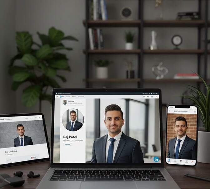 consistent founder headshot across LinkedIn and company website