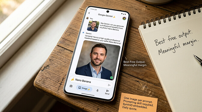 Nano Banana generated free AI headshot showing natural skin texture and professional lighting
