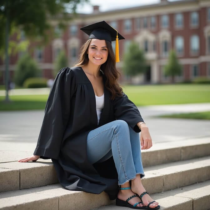 graduation headshot of a woman in a seated pose