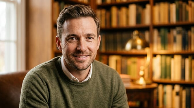 Natural environment headshot backgrounds showing bookshelf coffee shop and warm wood tone studio settings