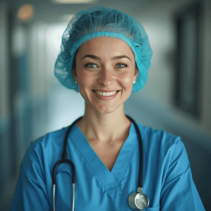 Med school headshot of a woman with good posture